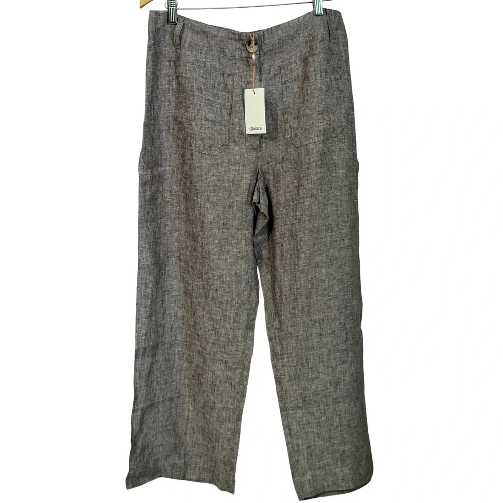 Quince European Linen Wide Leg Pants Womens 14 Patch Taupe Brown NWT